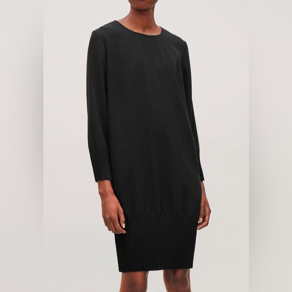 COS Long Sleeve Midi Black Dress With Pleated Hems - Women’s 12